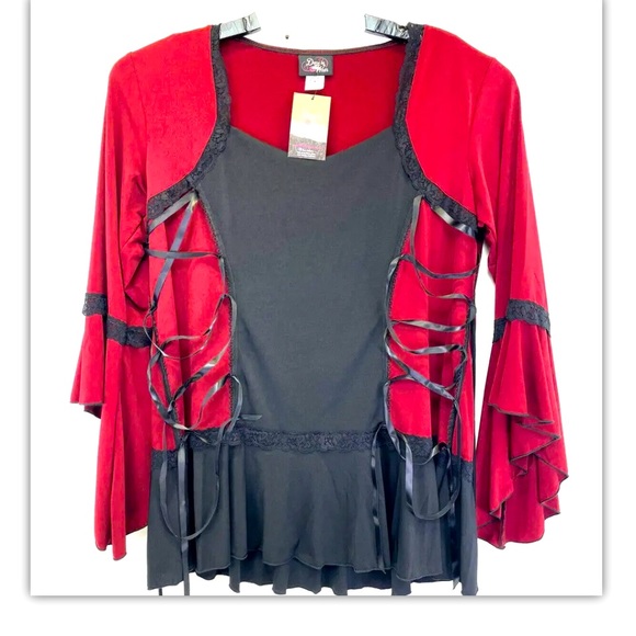 Dare to wear Victorian Resaissance Womens Sz 3XL Maroon&Black Top (O7) NWTs - Picture 1 of 5